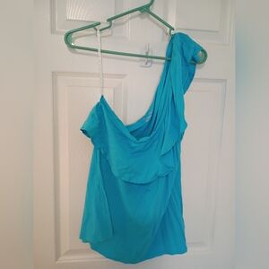 Lilly Pulitzer Ruffle One Shoulder Bermuda Blue Cotton Top EUC XL